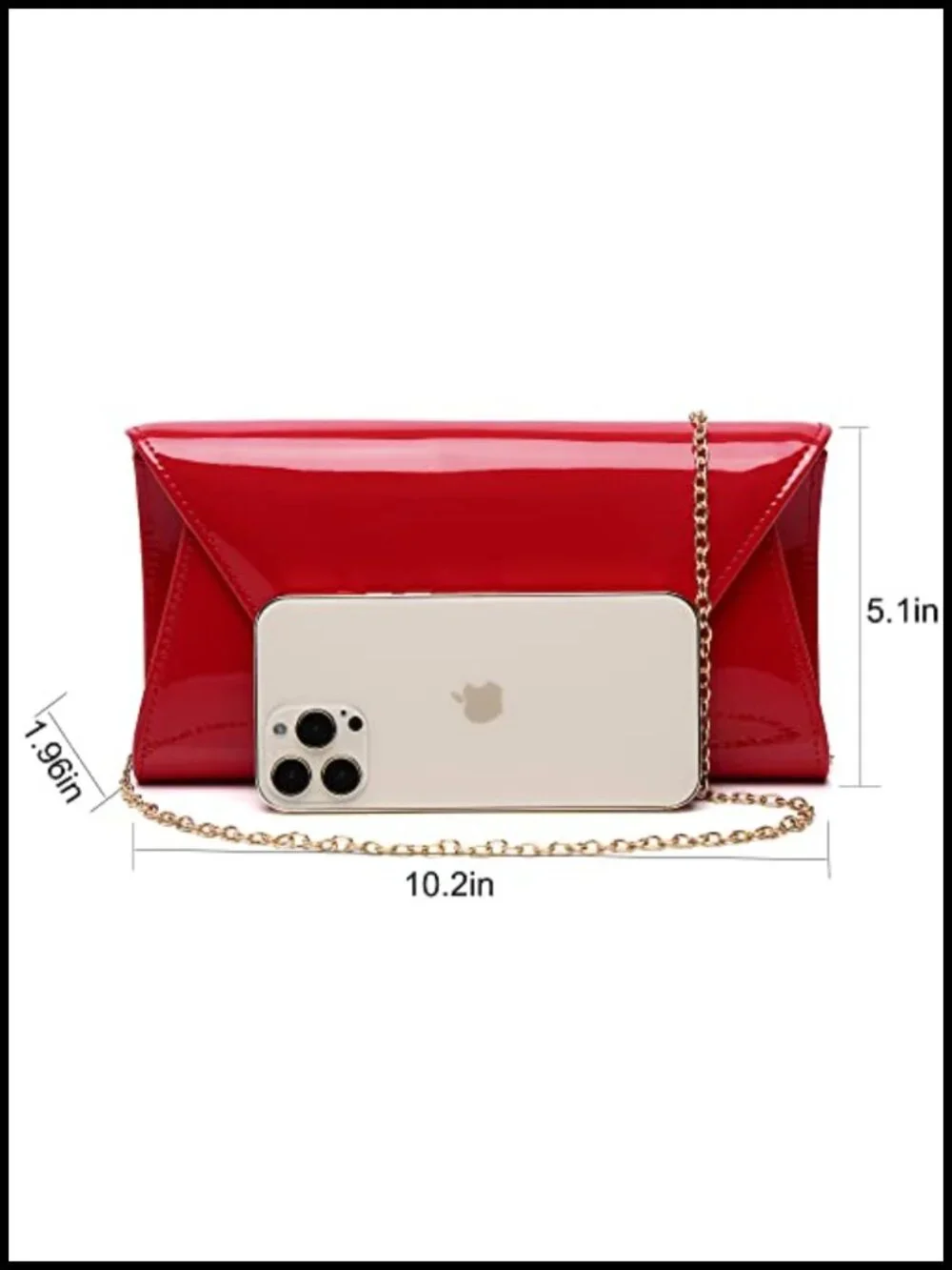 Patent Leather Evening Clutch Envelope Handbag with Chain Strap Formal Purse